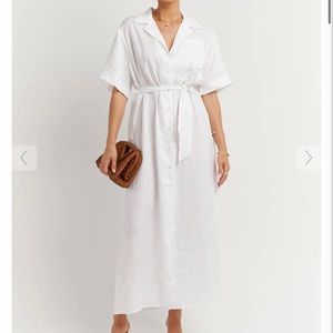 Hoult White Linen Shirt Dress by DISSH